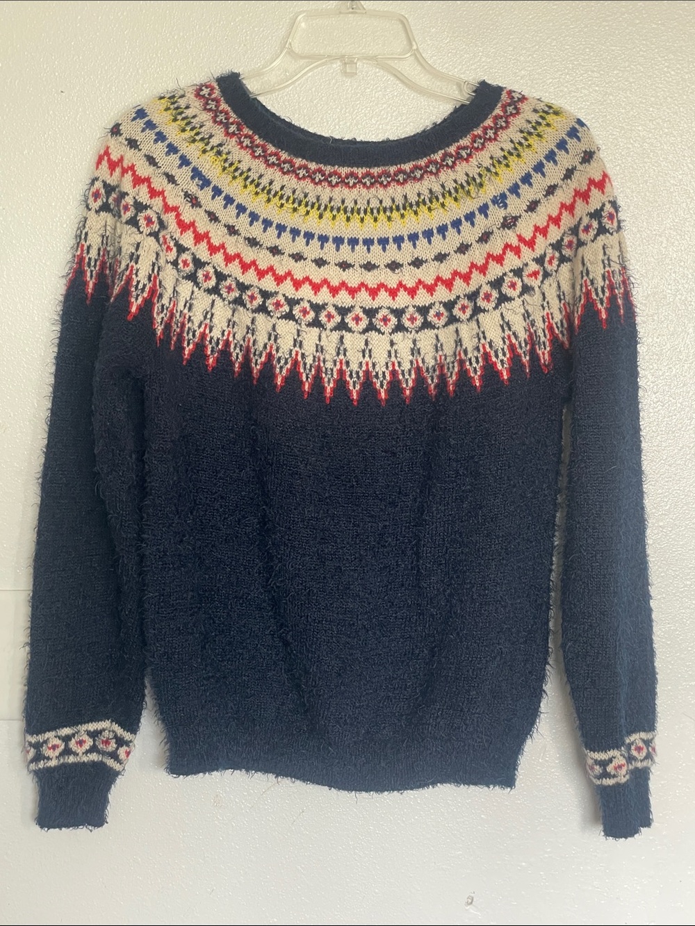 Wishlist Navy Multicolor Fair Isle Yoke Crewneck Sweater